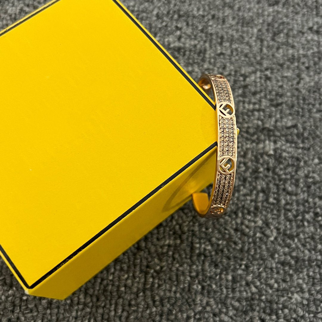 FENDI F BRACELET PINK GOLD DIAMOND CUFF