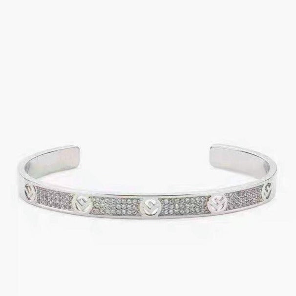 FENDI F BRACELET PINK GOLD DIAMOND CUFF