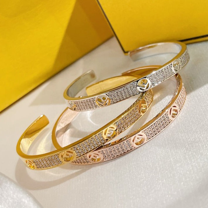 FENDI F BRACELET PINK GOLD DIAMOND CUFF