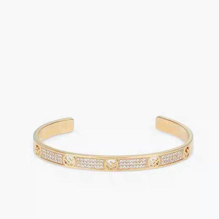 FENDI F BRACELET PINK GOLD DIAMOND CUFF