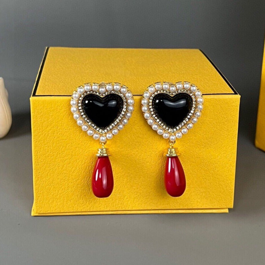 FENDI F HEART PEARL GOLD EARRINGS