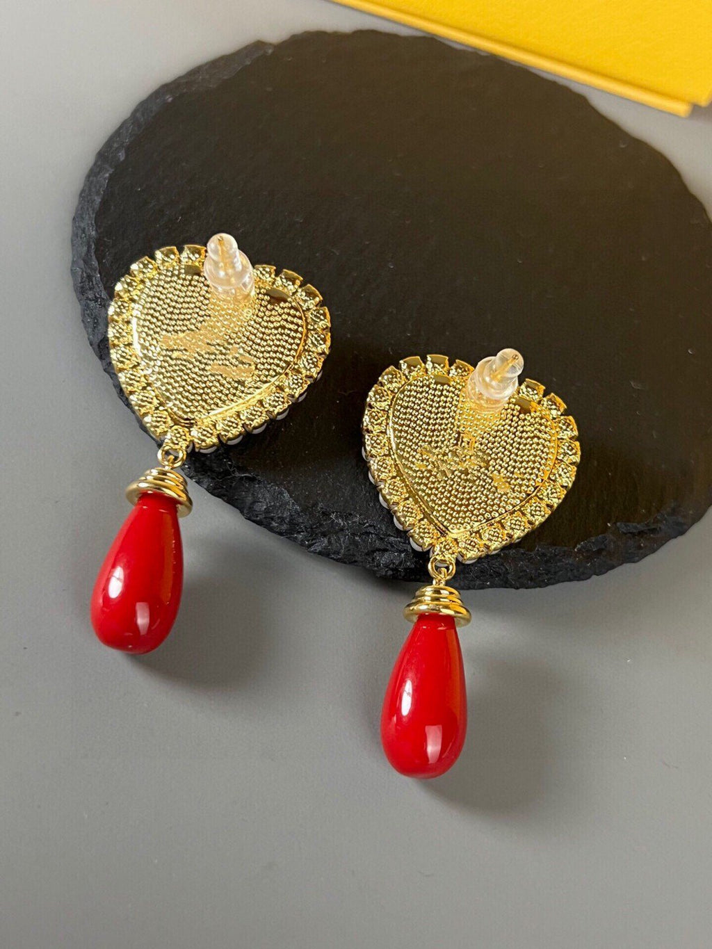 FENDI F HEART PEARL GOLD EARRINGS