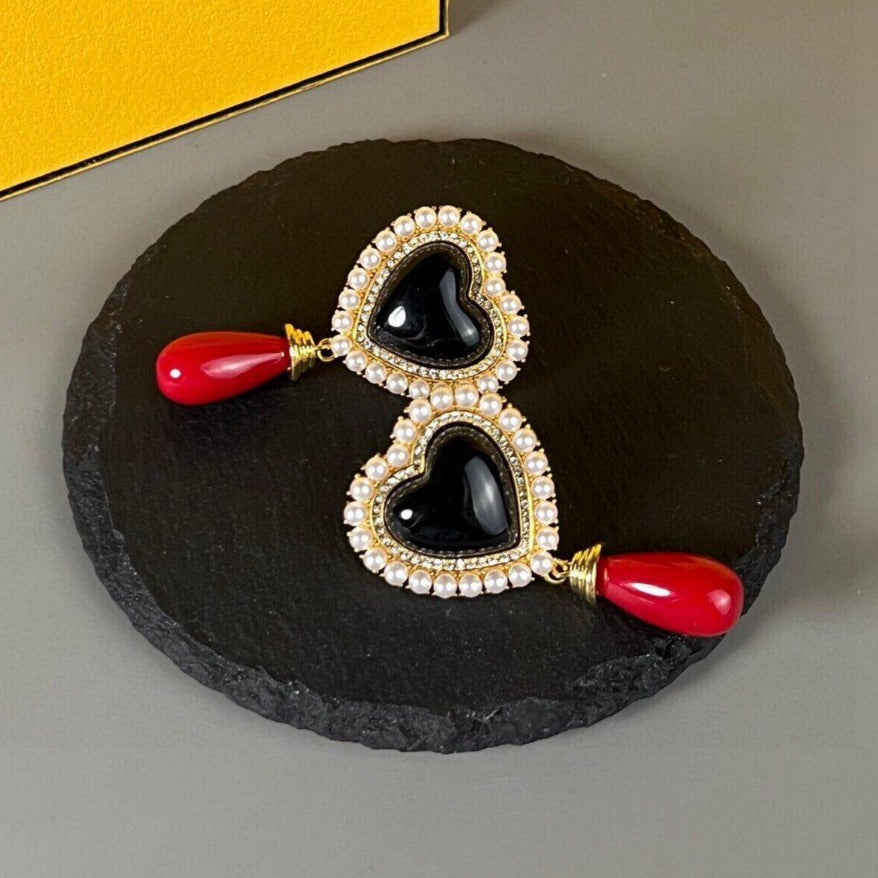 FENDI F HEART PEARL GOLD EARRINGS