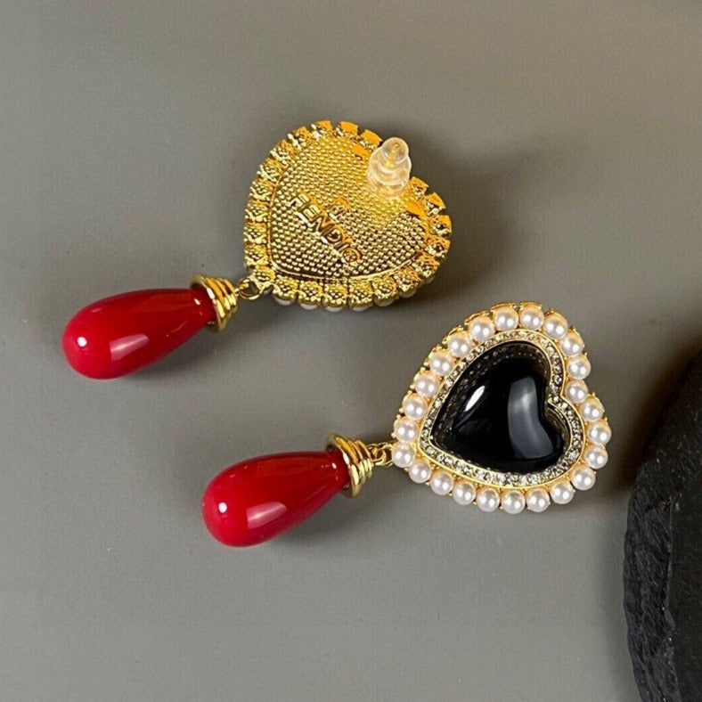 FENDI F HEART PEARL GOLD EARRINGS