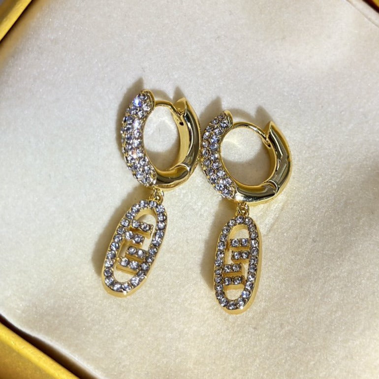 FENDI FF O'LOCK EARRINGS GOLD DIAMOND
