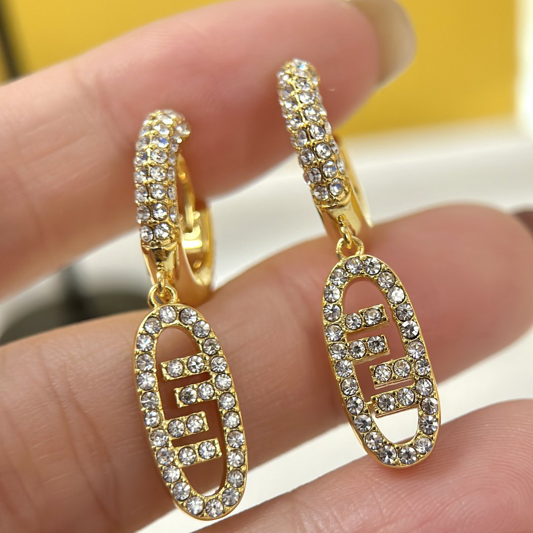FENDI FF O'LOCK EARRINGS GOLD DIAMOND