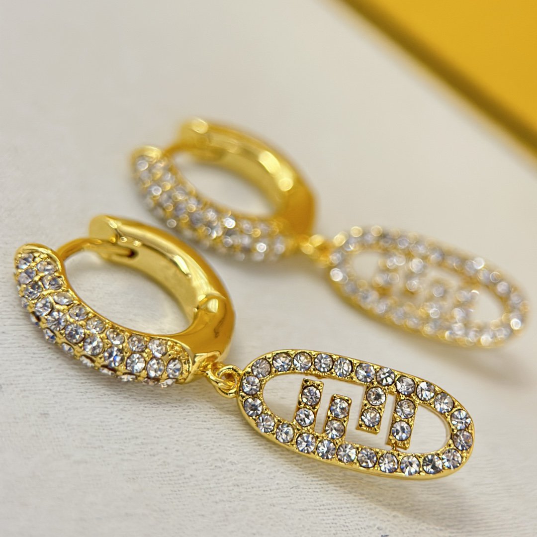 FENDI FF O'LOCK EARRINGS GOLD DIAMOND