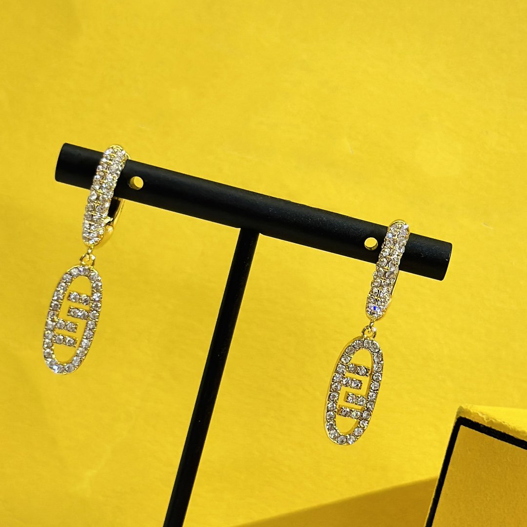 FENDI FF O'LOCK EARRINGS GOLD DIAMOND