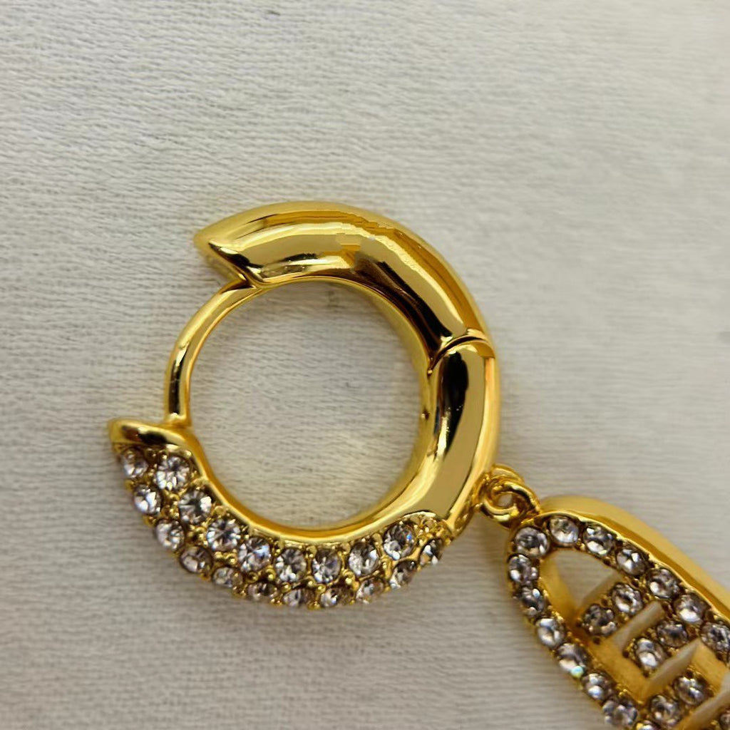 FENDI FF O'LOCK EARRINGS GOLD DIAMOND