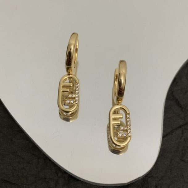 FENDI FF HOOP O'LOCK GOLD DIAMOND EARRINGS