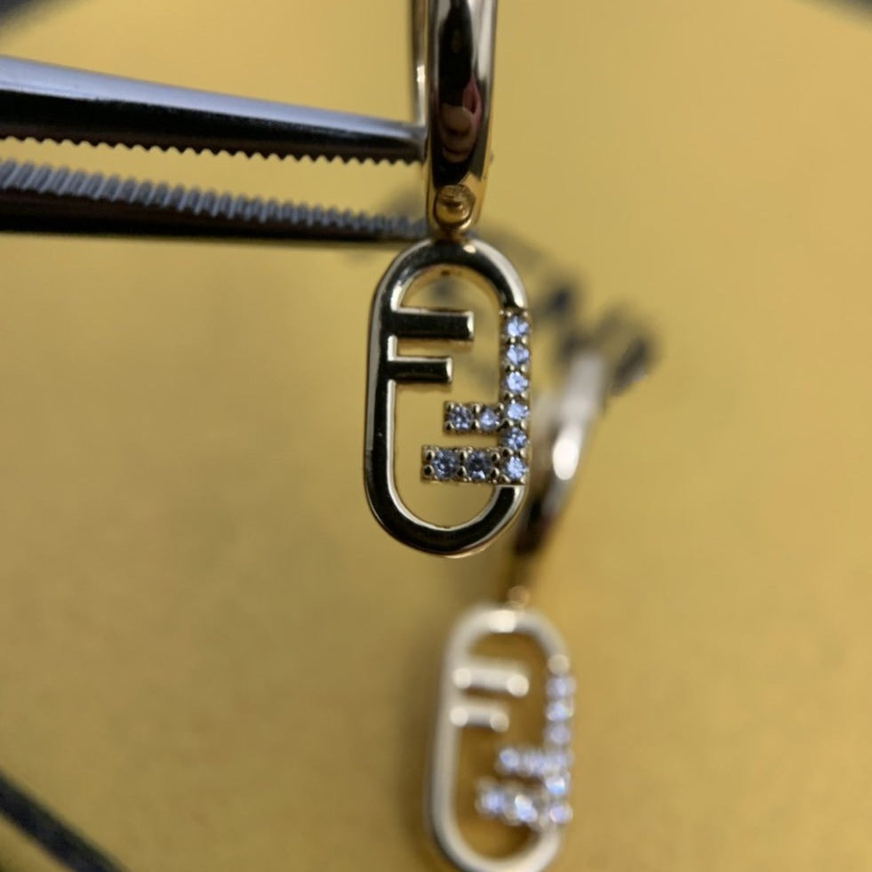 FENDI FF HOOP O'LOCK GOLD DIAMOND EARRINGS