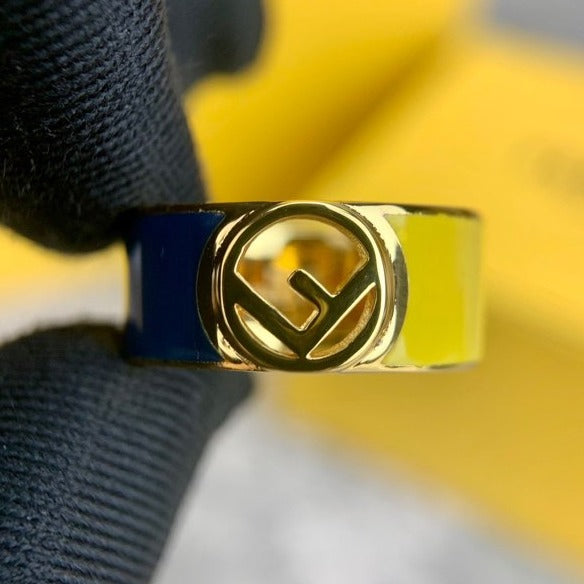 FENDI F LOGO GOLD BLUE&YELLOW RING