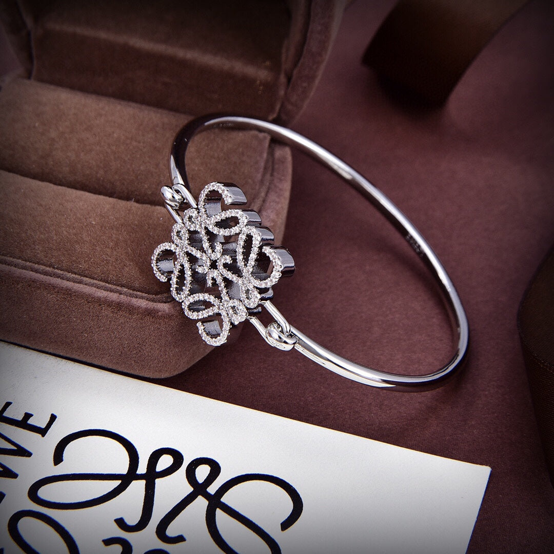 LOEWE PAVED ANAGRAM OPEN SILVER BRACELET