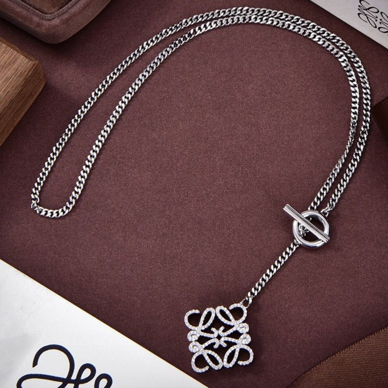 LOEWE PAVED ANAGRAM SIVLER DIAMOND NECKLACE