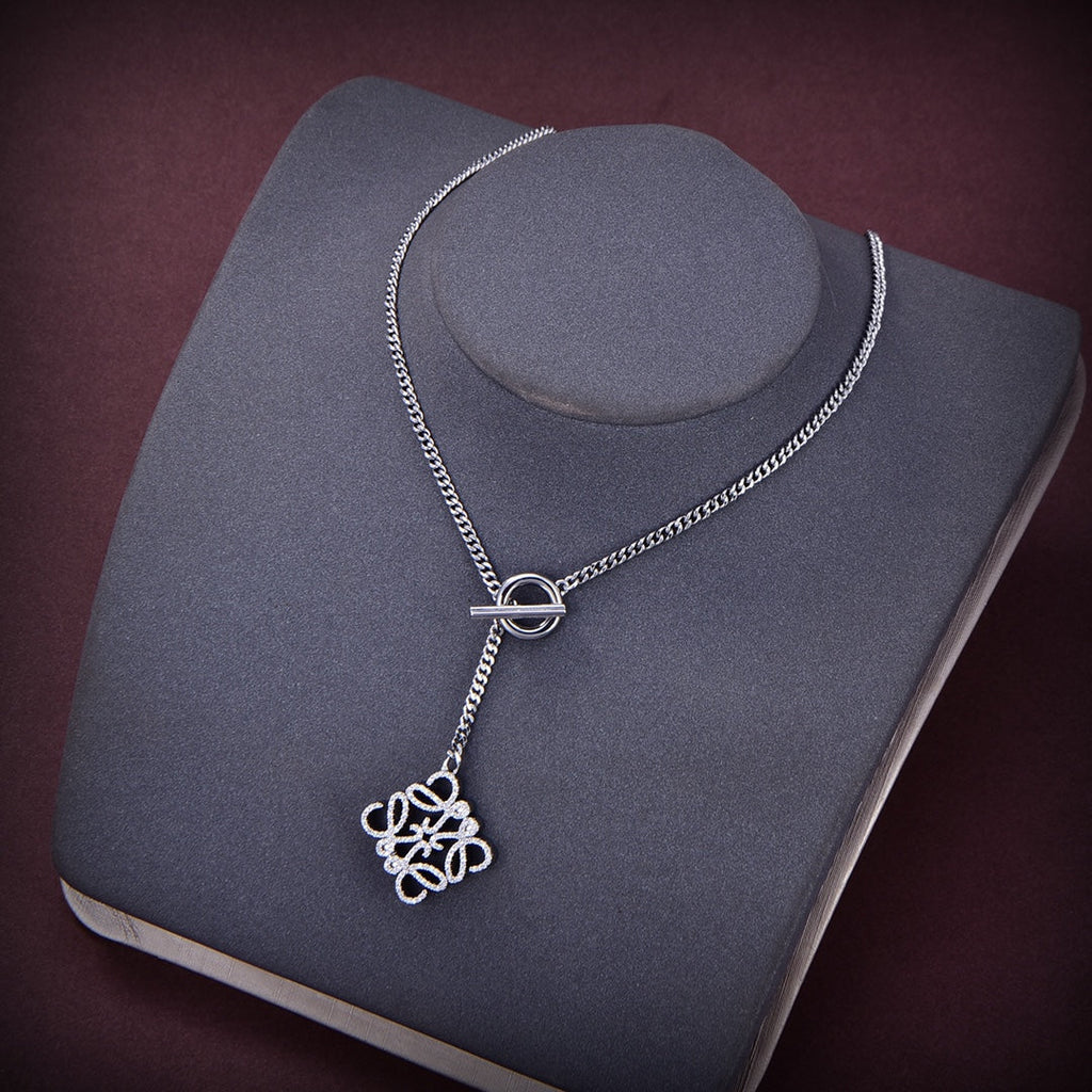 LOEWE PAVED ANAGRAM SIVLER DIAMOND NECKLACE