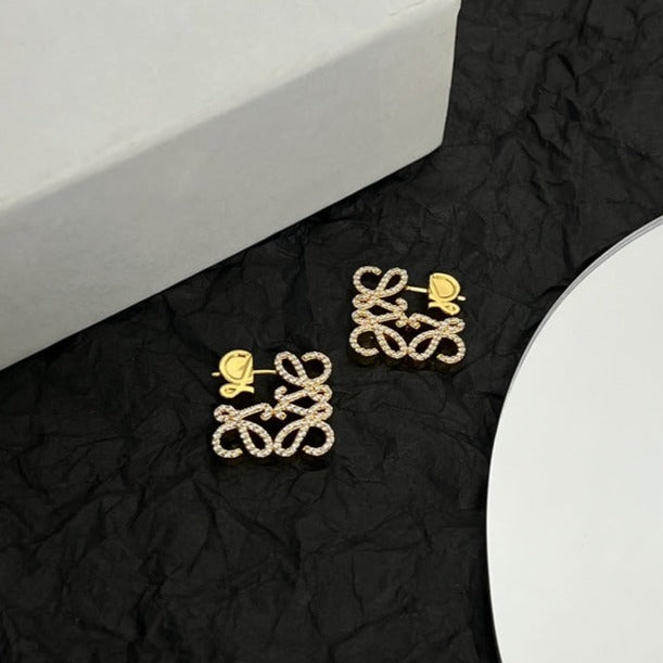 LOEWE PAVED ANAGRAM MINI GOLD EARRINGS