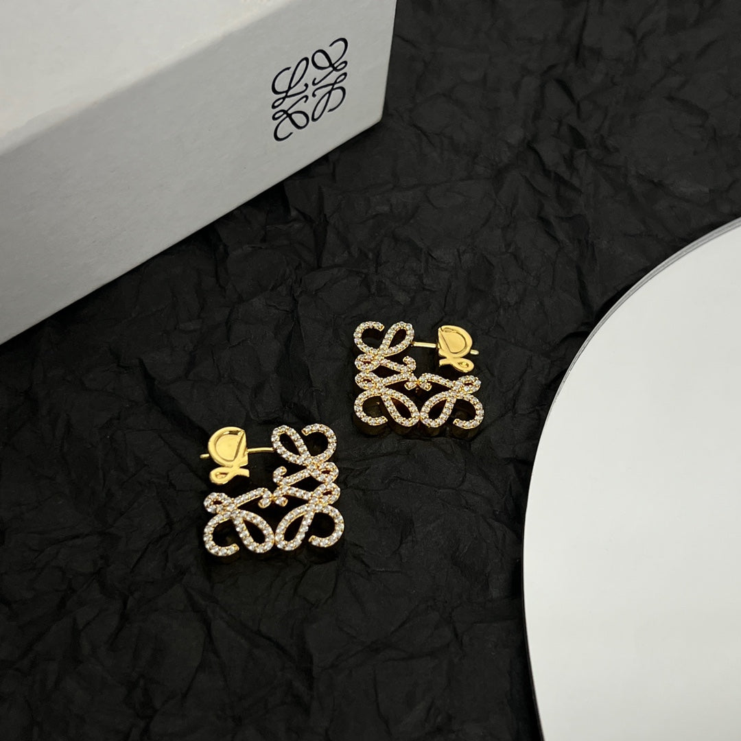 LOEWE PAVED ANAGRAM MINI GOLD EARRINGS