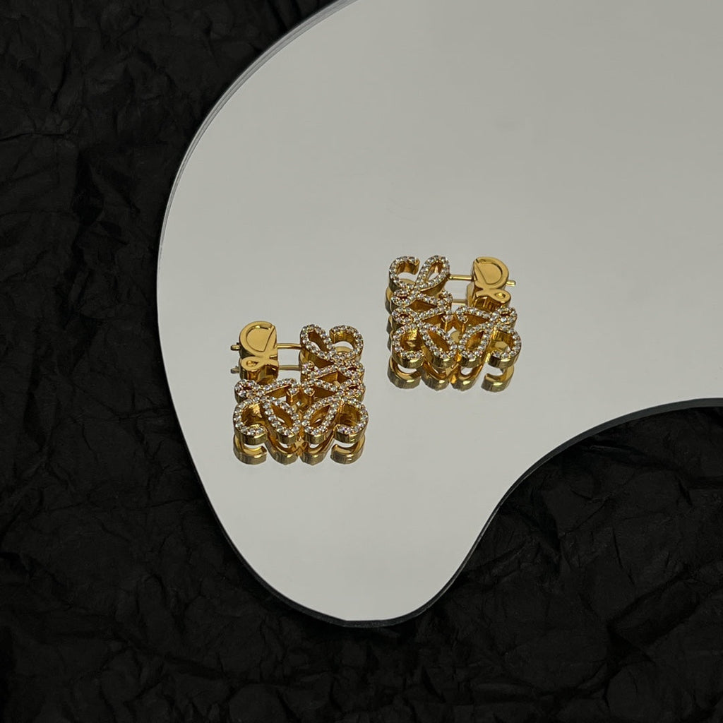 LOEWE PAVED ANAGRAM MINI GOLD EARRINGS