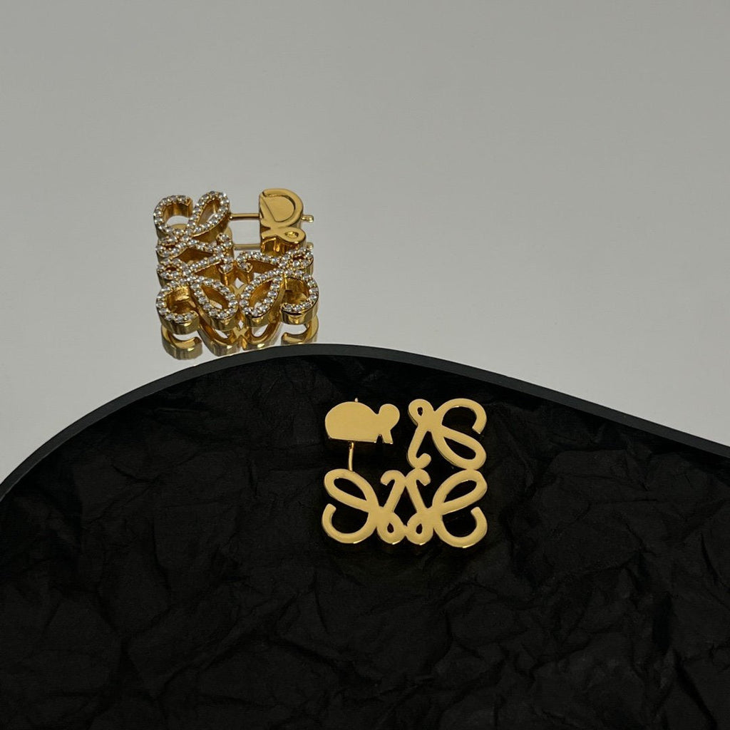 LOEWE PAVED ANAGRAM MINI GOLD EARRINGS