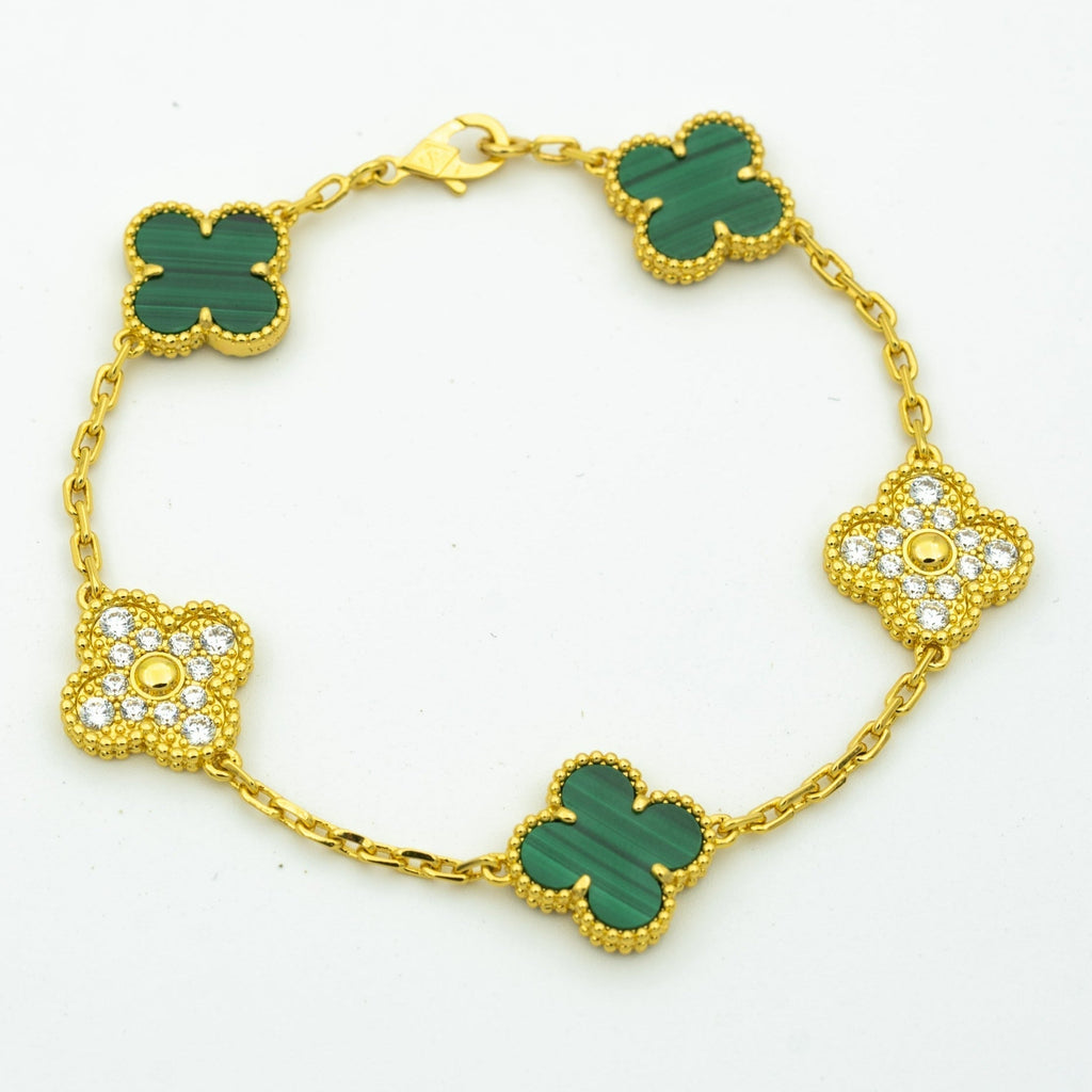 Van Cleef & Arpels CLOVER MALACHITE DIAMOND BRACELET 5 MOTIF