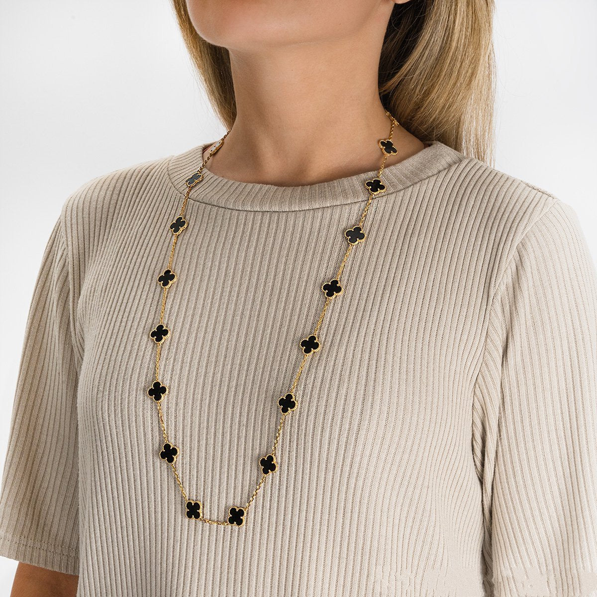 Van Cleef & Arpels CLOVER 20 MOTIF ONYX 86CM GOLD NECKLACE