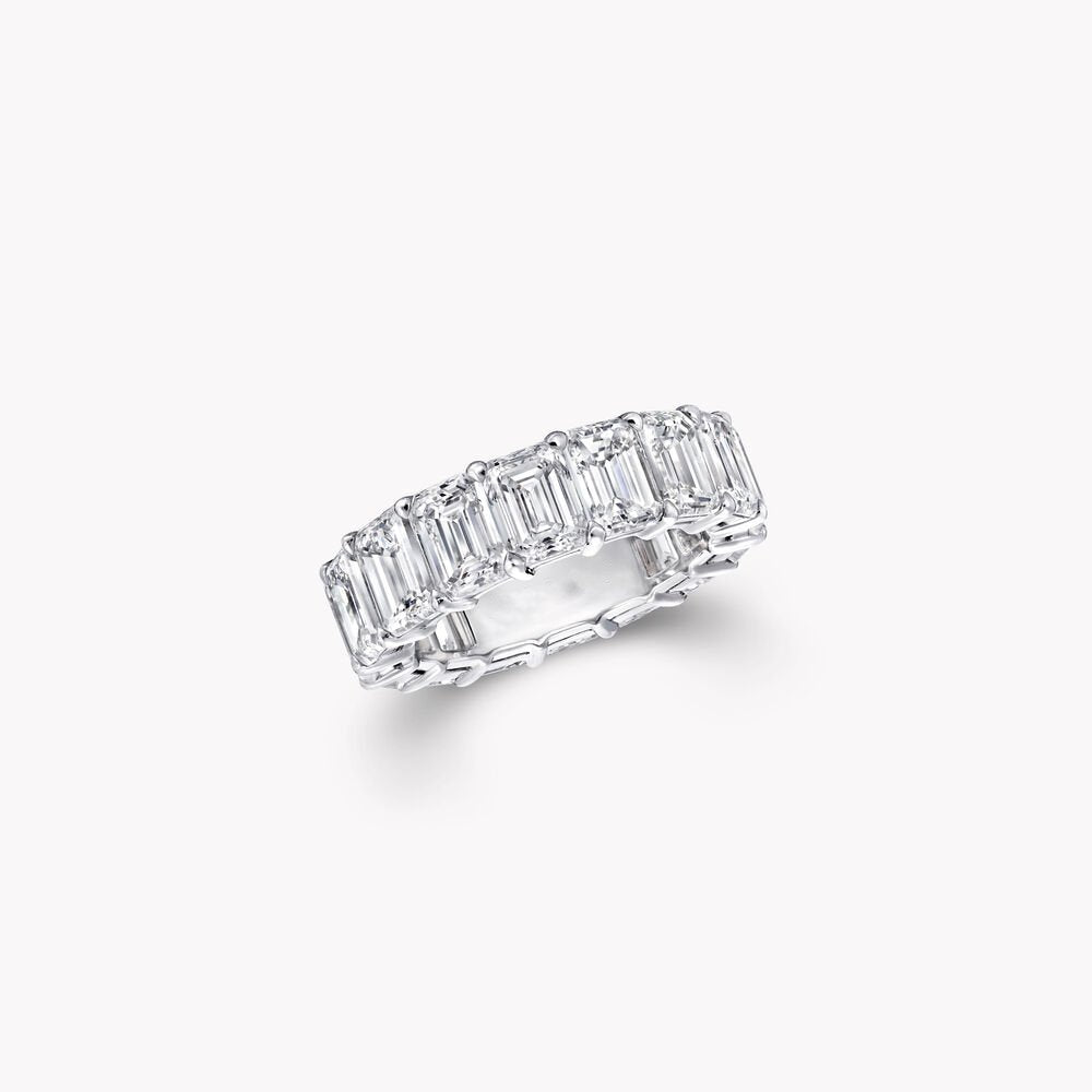 GRAFF EMERALD CUT SILVER DIAMOND BAND RING