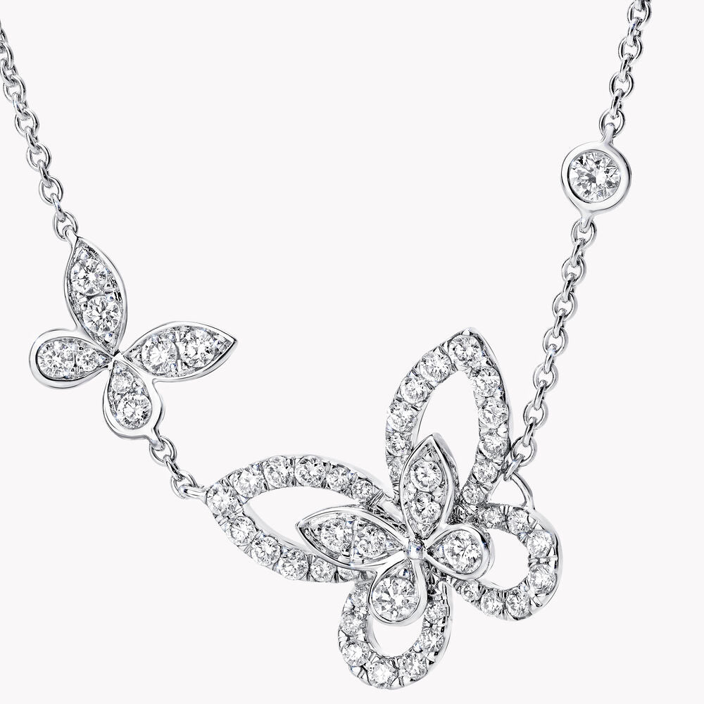 GRAFF DOUBLE BUTTERFLY SILHOUETTE SILVER DIAMOND NECKLACE