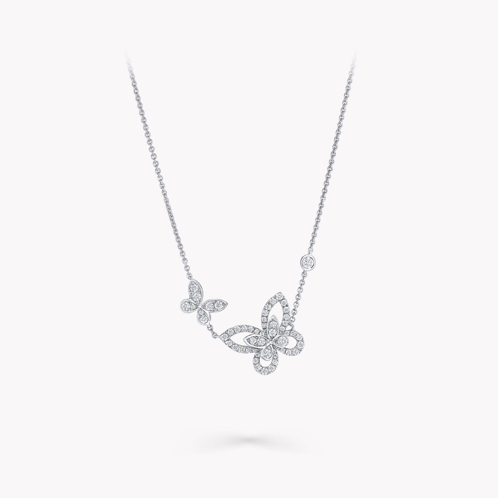 GRAFF DOUBLE BUTTERFLY SILHOUETTE SILVER DIAMOND NECKLACE