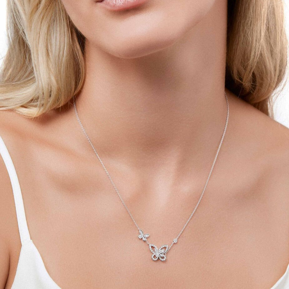 GRAFF DOUBLE BUTTERFLY SILHOUETTE SILVER DIAMOND NECKLACE