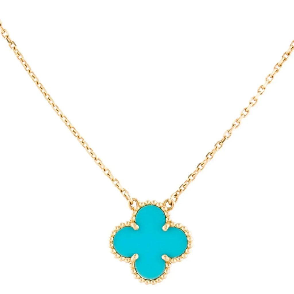 Van Cleef & Arpels CLOVER MEDIUM TURQUOISE GOLD NECKLACE