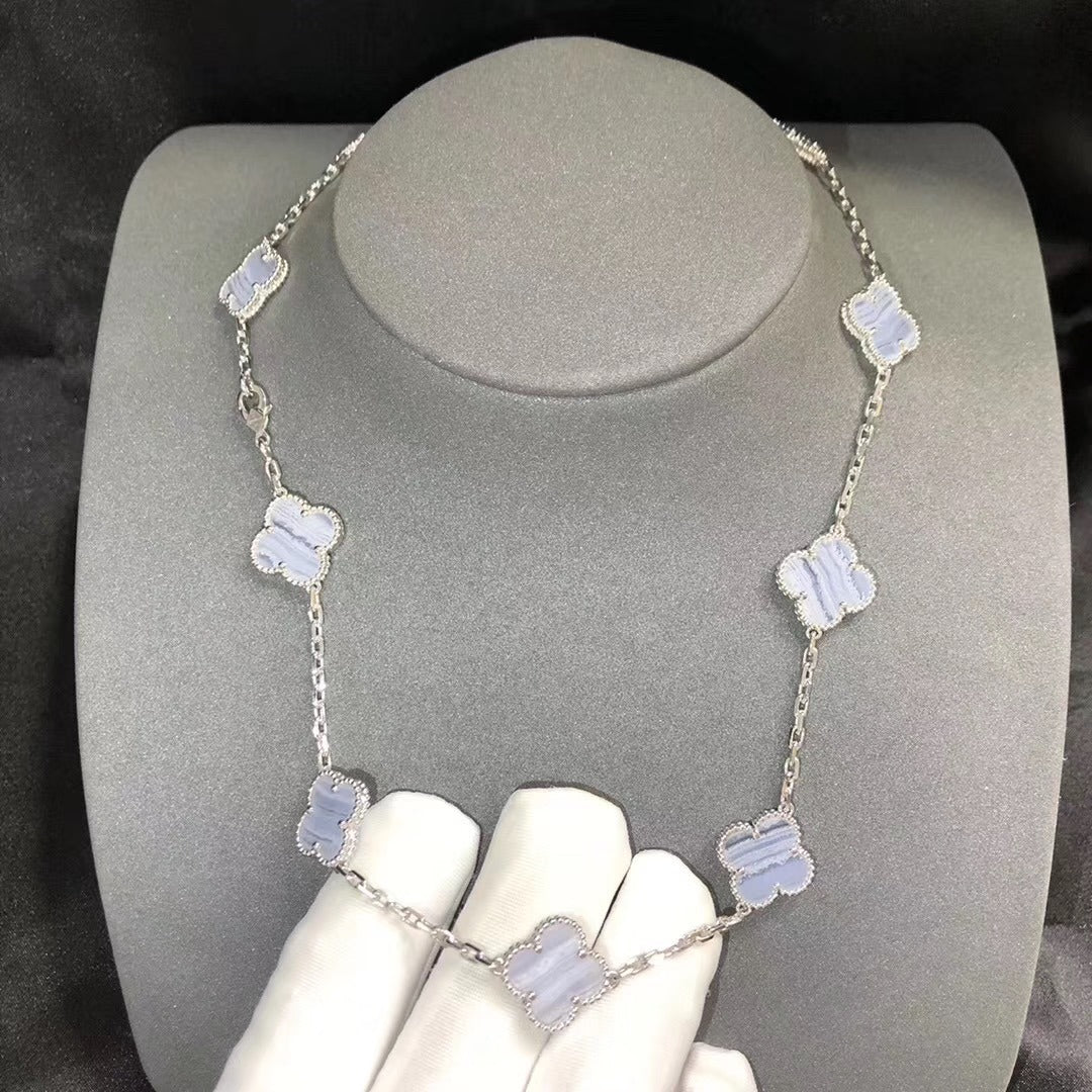 Van Cleef & Arpels CLOVER 10 MOTIF SILVER CHALCEDONY NECKLACE
