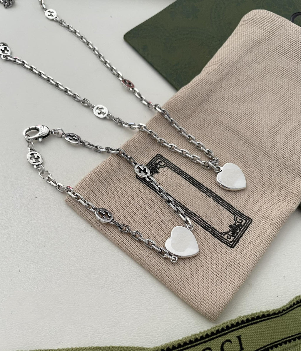 GUCCI HEARTS STERLING SILVER RED ENAMEL PENDANT NECKLACE