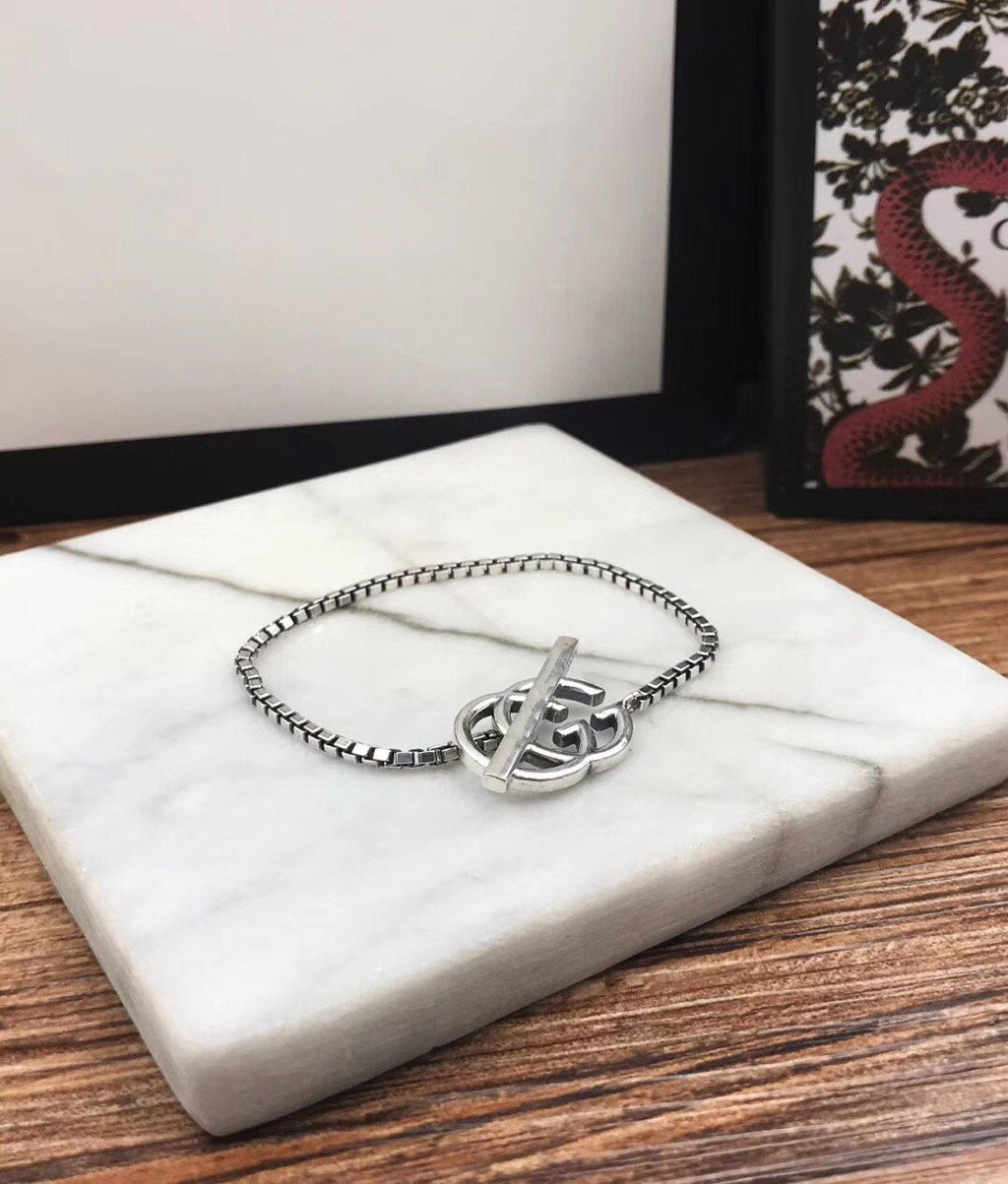 GUCCI STERLING SILVER BRITT  DOUBLE G BRACELET