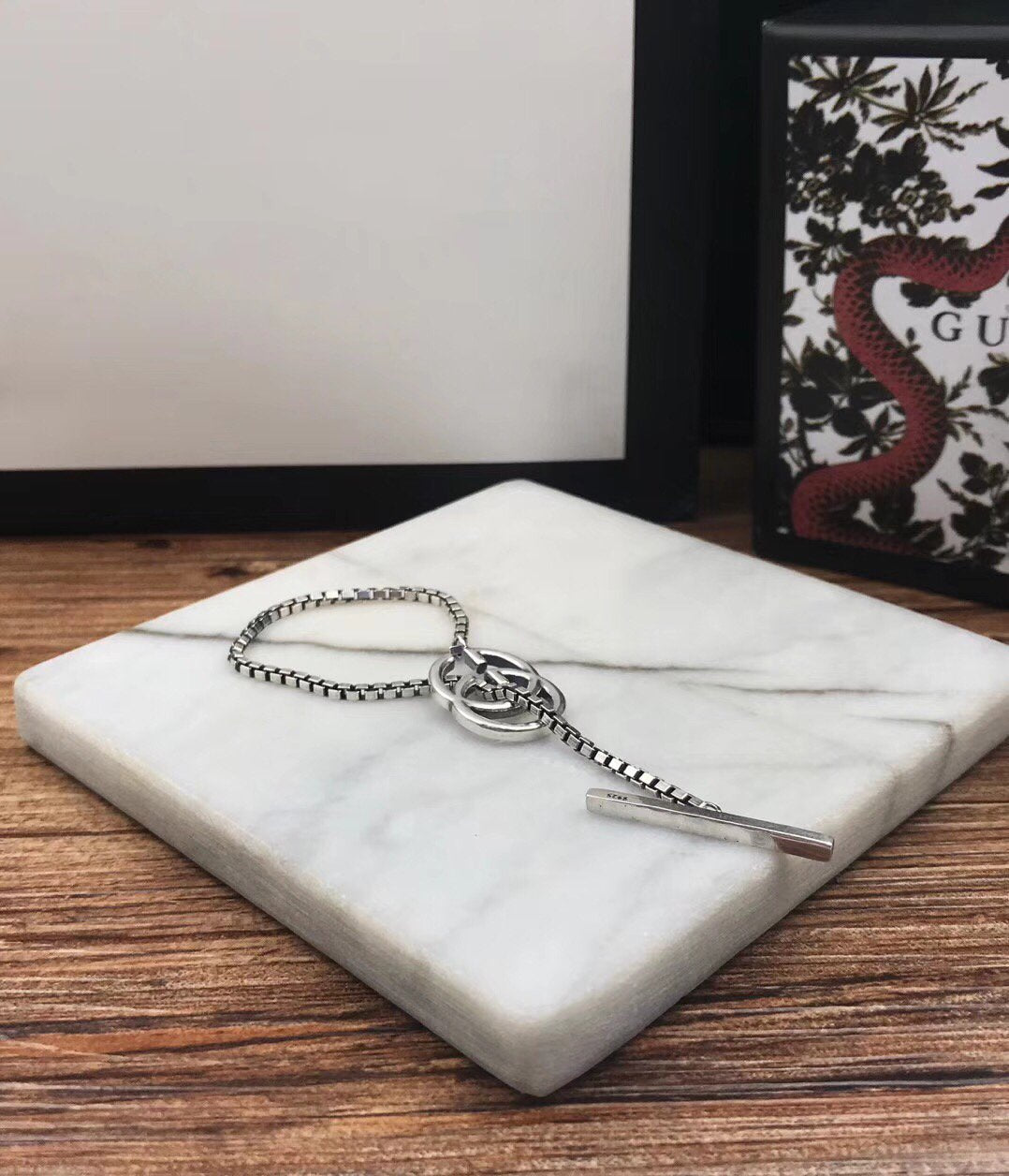 GUCCI STERLING SILVER BRITT  DOUBLE G BRACELET