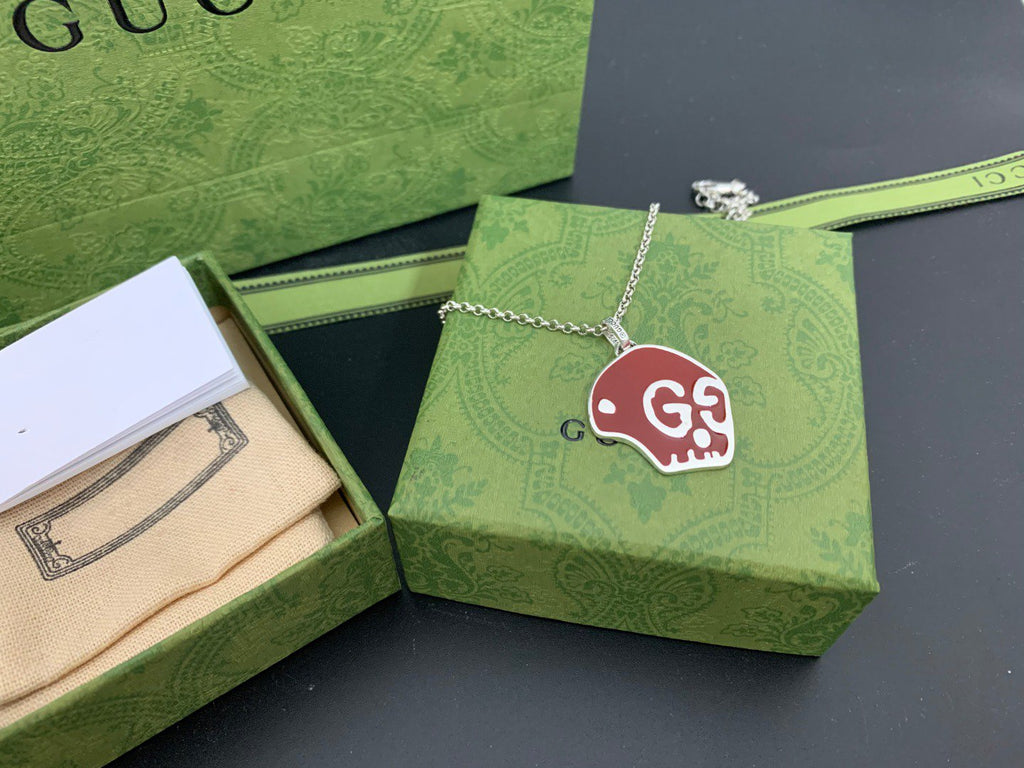 GUCCI SKULL RED ENAMEL NECKLACE