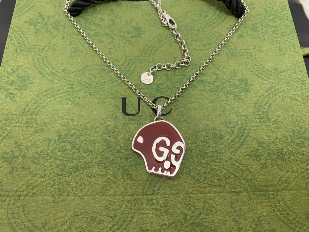 GUCCI SKULL RED ENAMEL NECKLACE