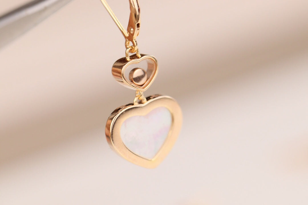 CHOPARD HAPPY HEART EARRINGS MOP PINK GOLD DIAMOND