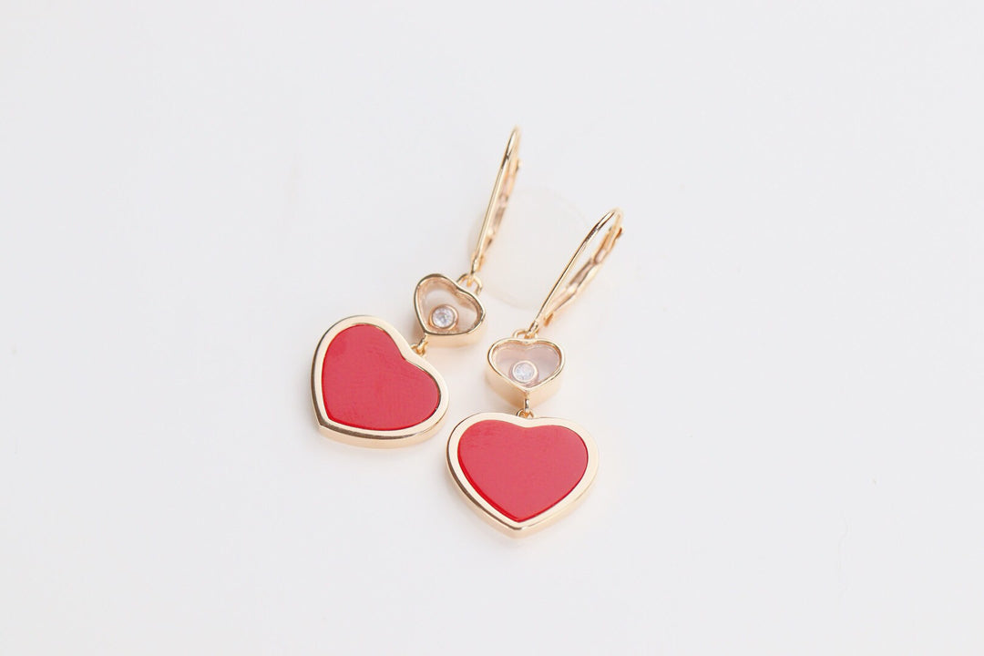 CHOPARD HAPPY HEART EARRINGS CARNELIAN PINK GOLD DIAMOND