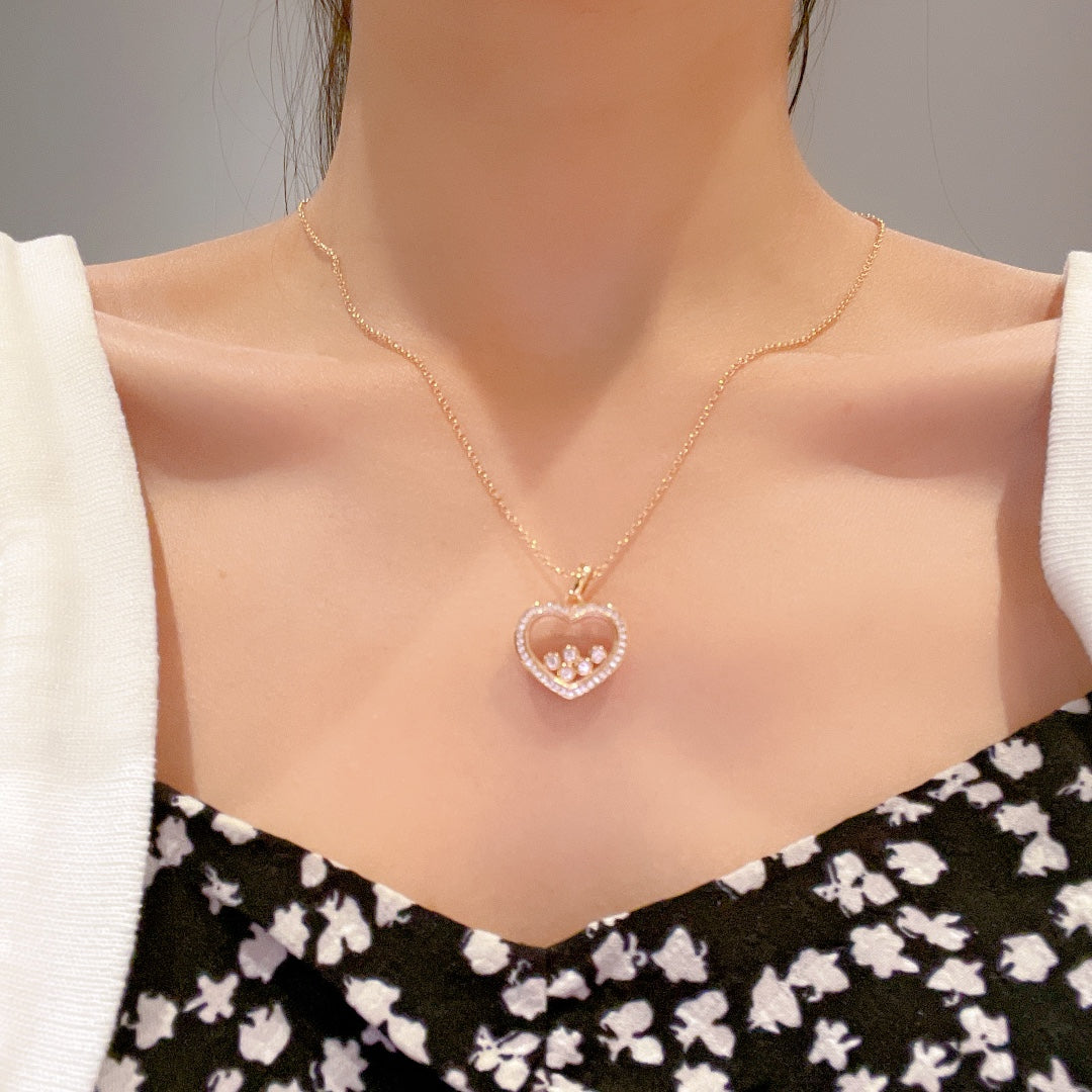CHOPARD HAPPY HEART NECKLACE PINK GOLD DIAMOND