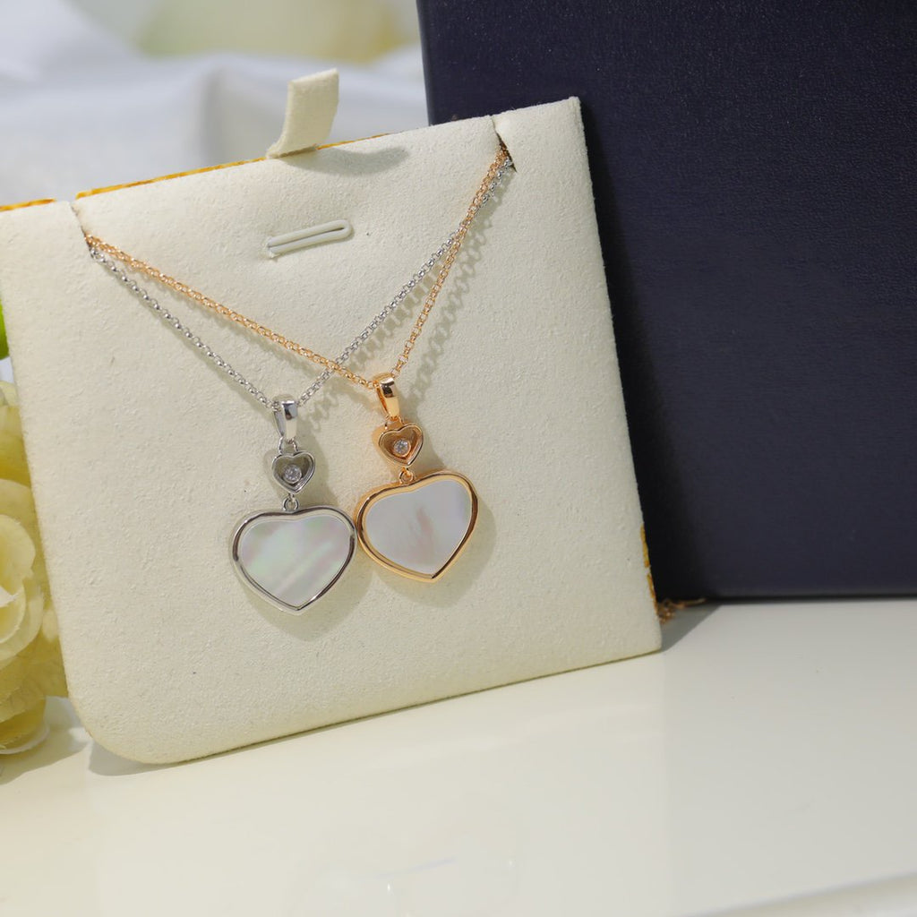 CHOPARD HAPPY HEART WHITE MOP NECKLACE SILVER DIAMOND 01