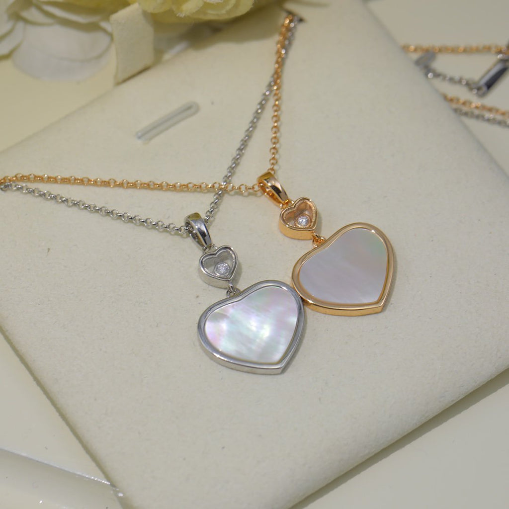 CHOPARD HAPPY HEART WHITE MOP NECKLACE SILVER DIAMOND 01