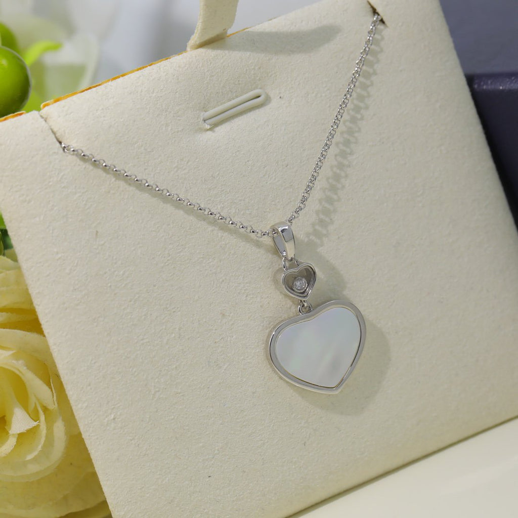 CHOPARD HAPPY HEART WHITE MOP NECKLACE SILVER DIAMOND 01