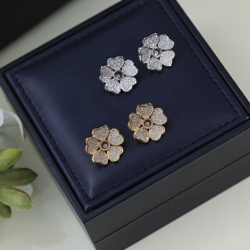 CHOPARD HAPPY HEART SILVER DIAMOND EARRINGS