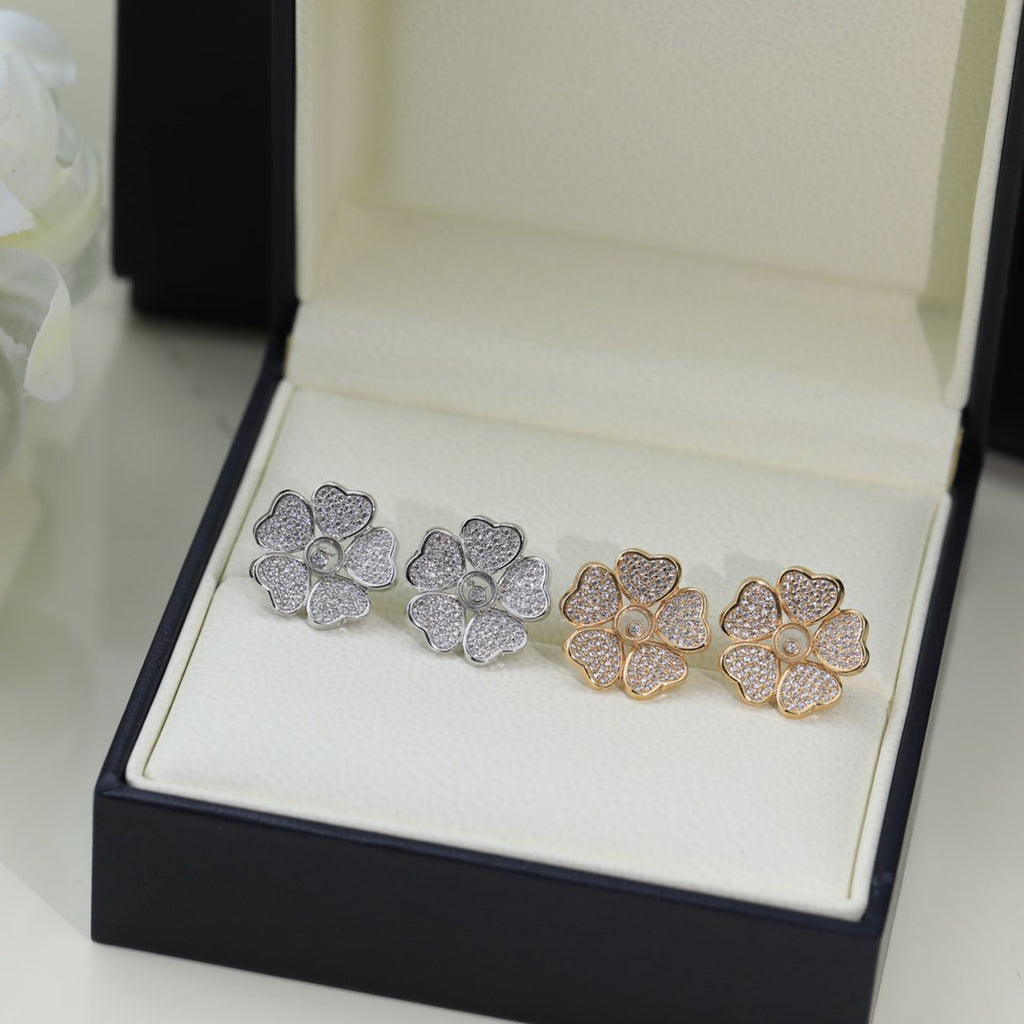 CHOPARD HAPPY HEART SILVER DIAMOND EARRINGS