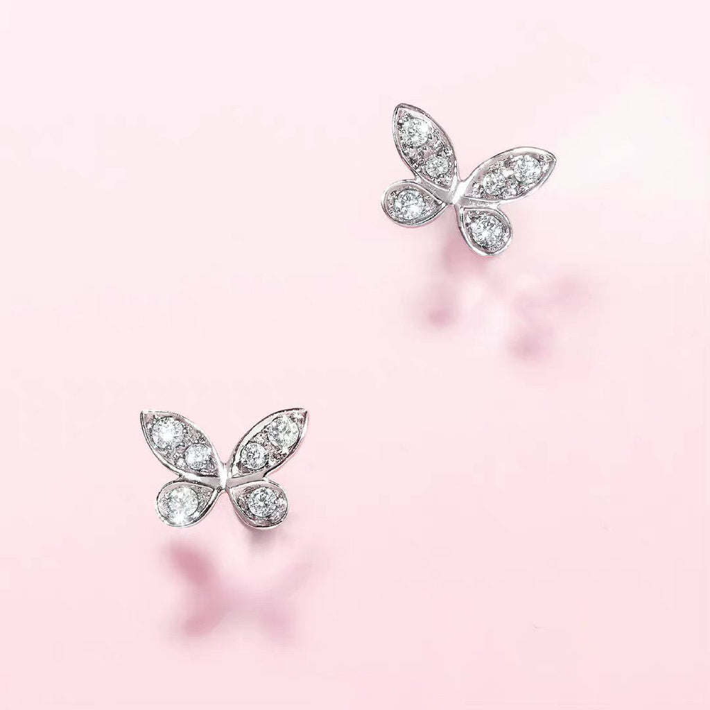 GRAFF BUTTERFLY SILVER DIAMOND PAVED PETITE STUD EARRINGS