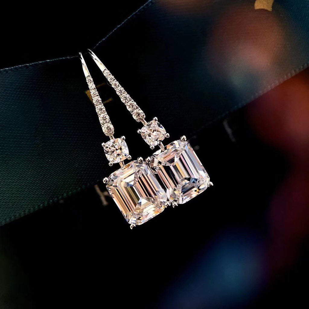 GRAFF GRA SQUARE SILVER DIAMOND EARHOOK EARRINGS