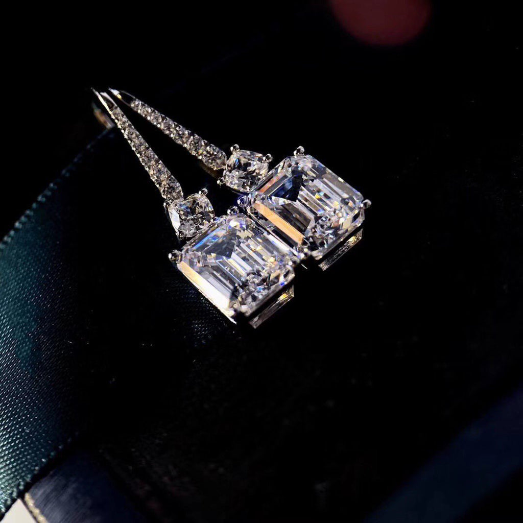 GRAFF GRA SQUARE SILVER DIAMOND EARHOOK EARRINGS