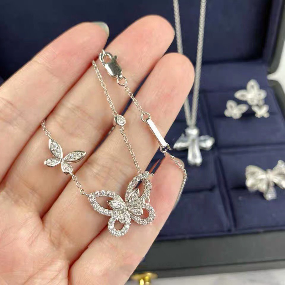 GRAFF DOUBLE BUTTERFLY SILHOUETTE SILVER DIAMOND NECKLACE