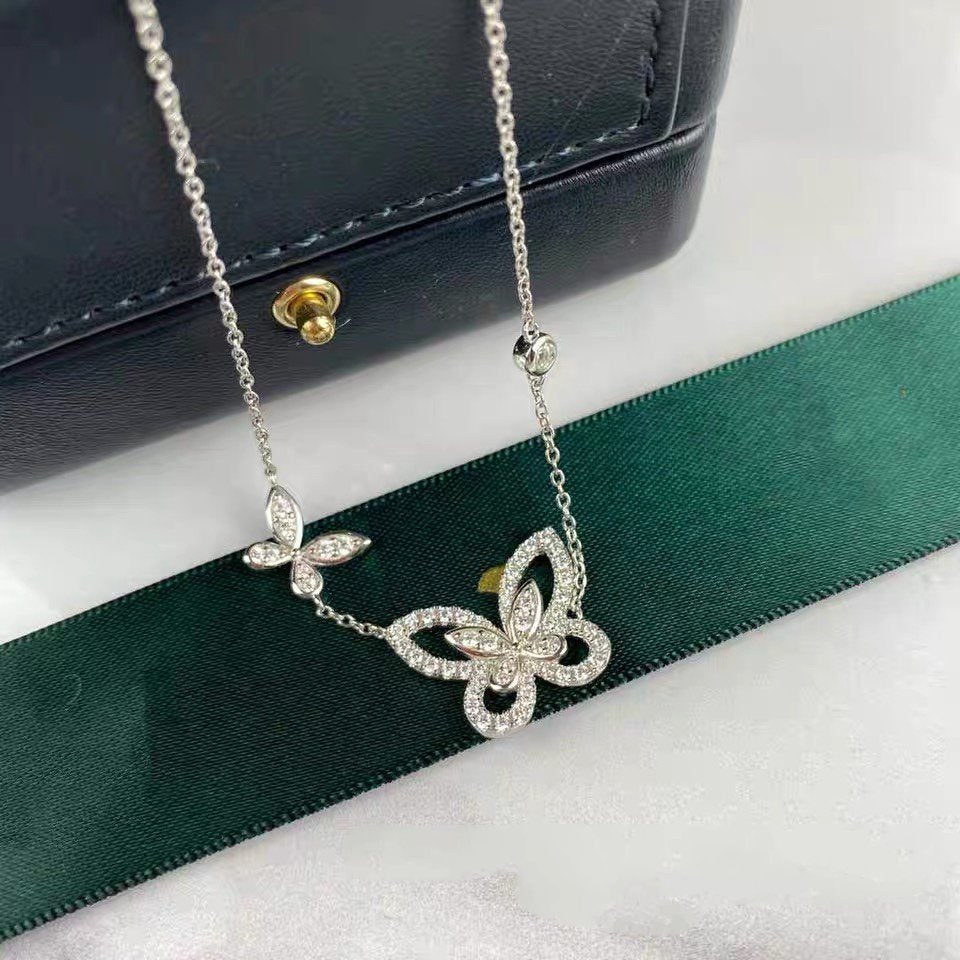 GRAFF DOUBLE BUTTERFLY SILHOUETTE SILVER DIAMOND NECKLACE