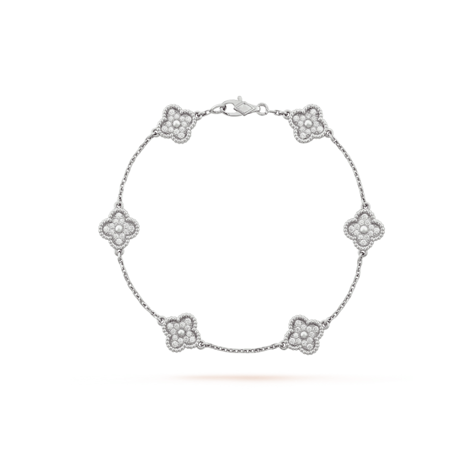 Van Cleef & Arpels CLOVER 6 MOTIF SILVER DIAMOND BRACELET